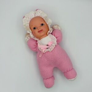 Goldberger Fuzzy Fleece Baby Plush Doll Pink Stripes Pj’s Vinyl 11” Bunny Ears